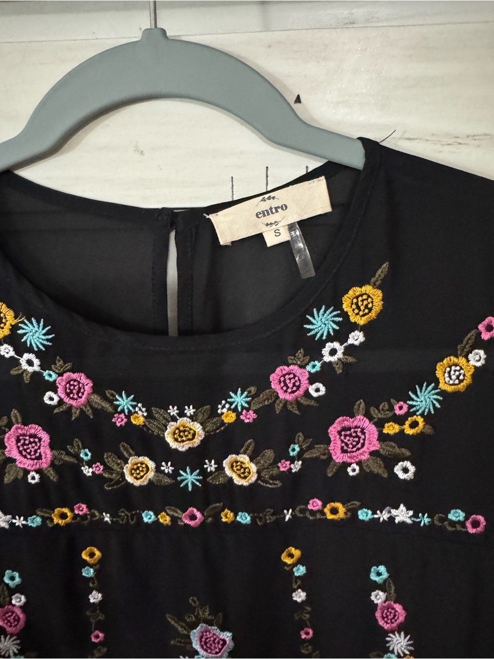entro Black Dress with Pink, Yellow & Teal Floral Embroidery - Picture 2 of 5
